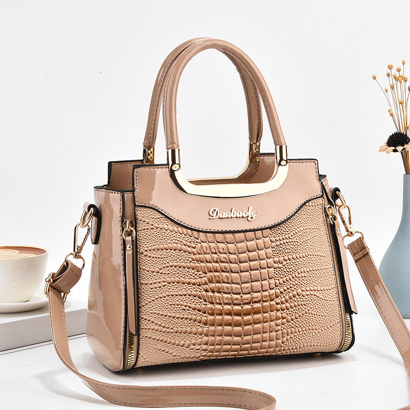 Cross-border Trendy Bag Women's 2025 New Simple Bright Leather Women's Commuter Handbag Fashionable Texturized Shoulder Crossbody Bag